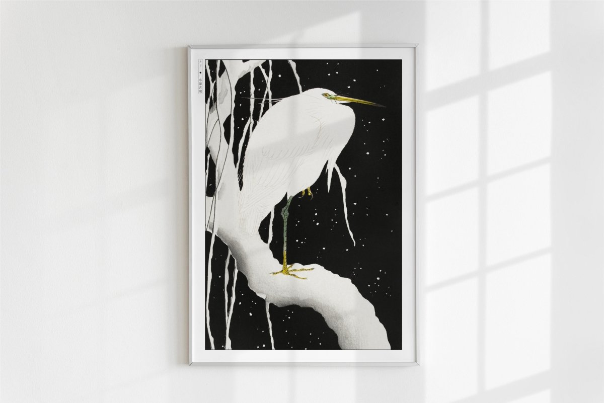 Ohara Koson - Heron in the Snow - Art Only - White Frame