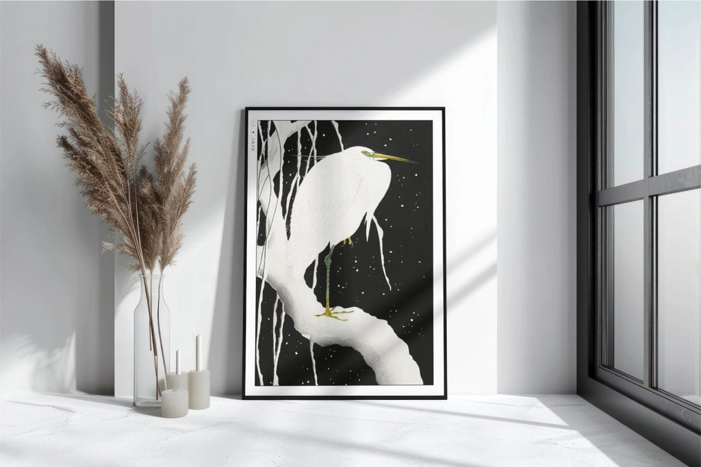 Ohara Koson - Heron in the Snow - Art Only with Decor