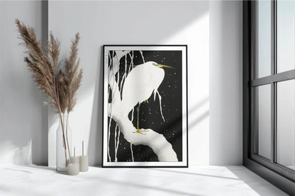 Ohara Koson - Heron in the Snow - Art Only with Decor