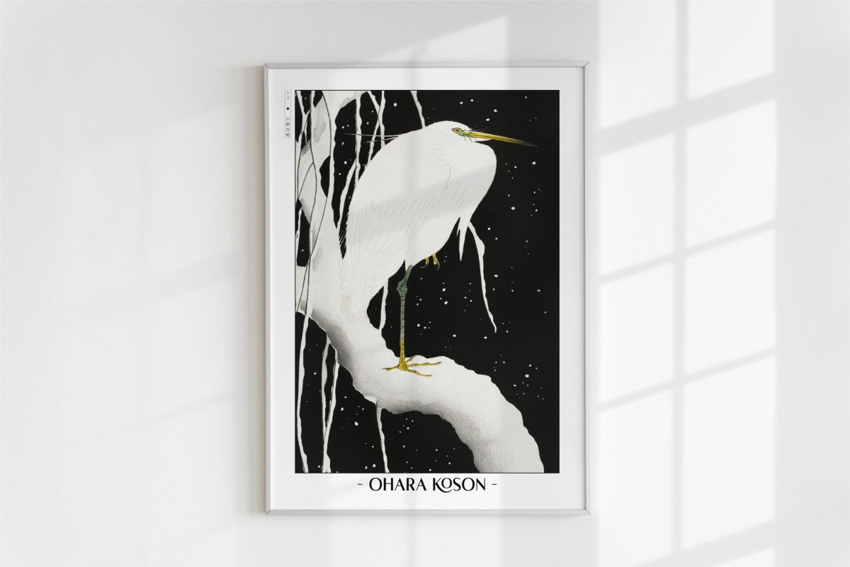Ohara Koson - Heron in the Snow - Artist Name - White Frame