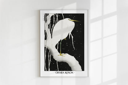 Ohara Koson - Heron in the Snow - Artist Name - White Frame