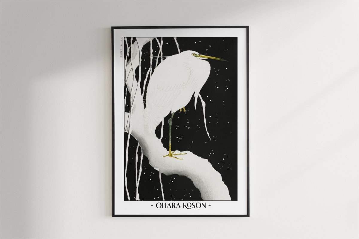 Ohara Koson - Heron in the Snow - Artist Name - Black Frame