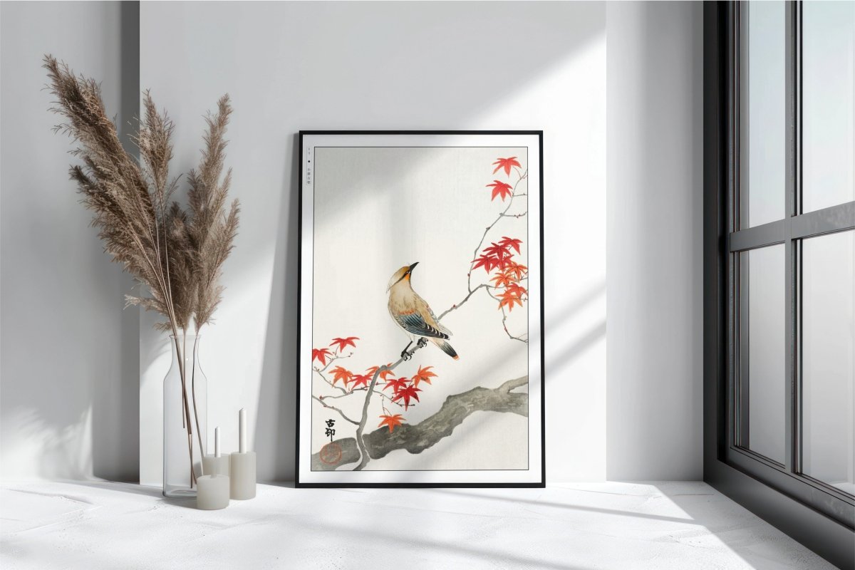 Ohara Koson - Japanese Plague Bird on Maple - Art Only with Decor