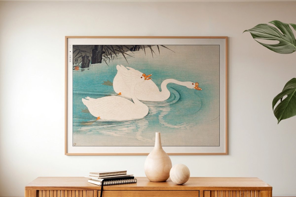 Ohara Koson - Geese Amid Reeds - Art Only with Decor