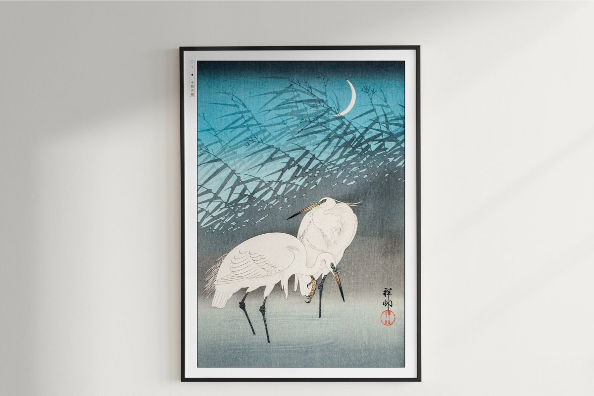Ohara Koson - Egrets & Reeds in Moonlight - Art Only - Unframed