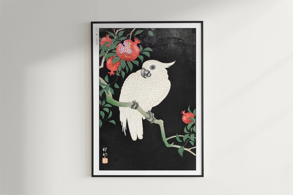 Ohara Koson - Parrot & Pomegranate - Art Only - Black Frame