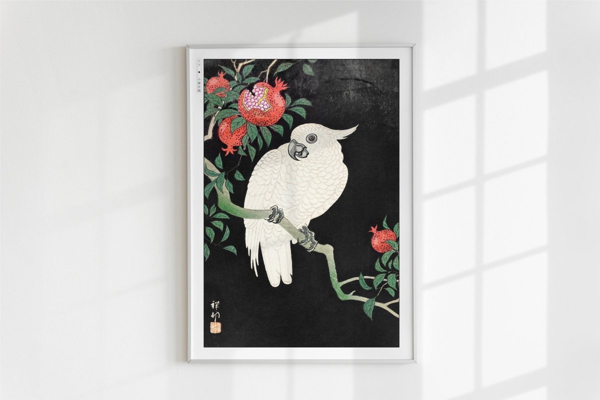 Ohara Koson - Parrot & Pomegranate - Art Only - White Frame
