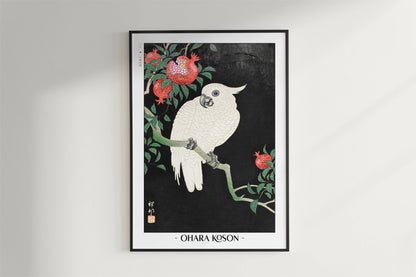 Ohara Koson - Parrot & Pomegranate - Artist Name - Black Frame