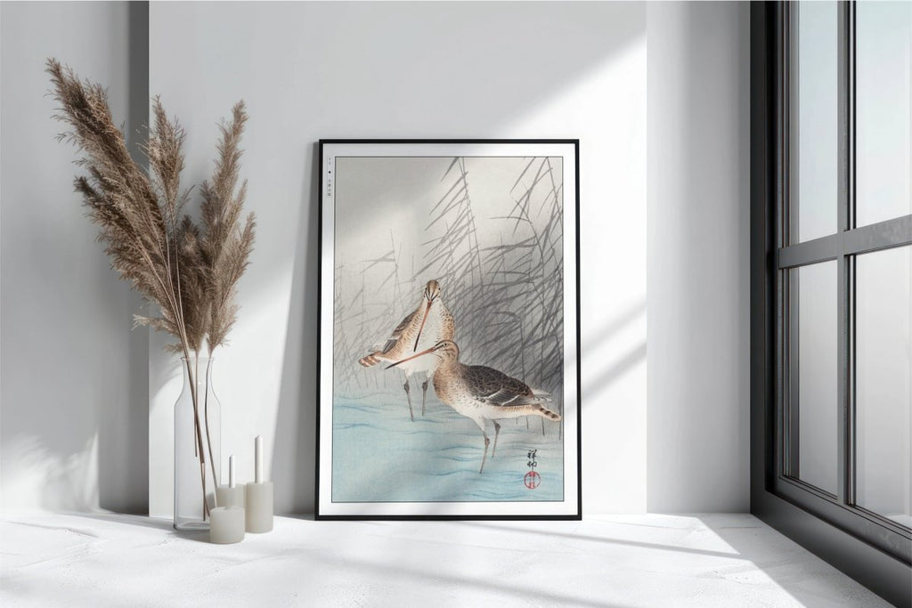 Ohara Koson - Two Bar-Tailed Godwits - Art Only with Decor