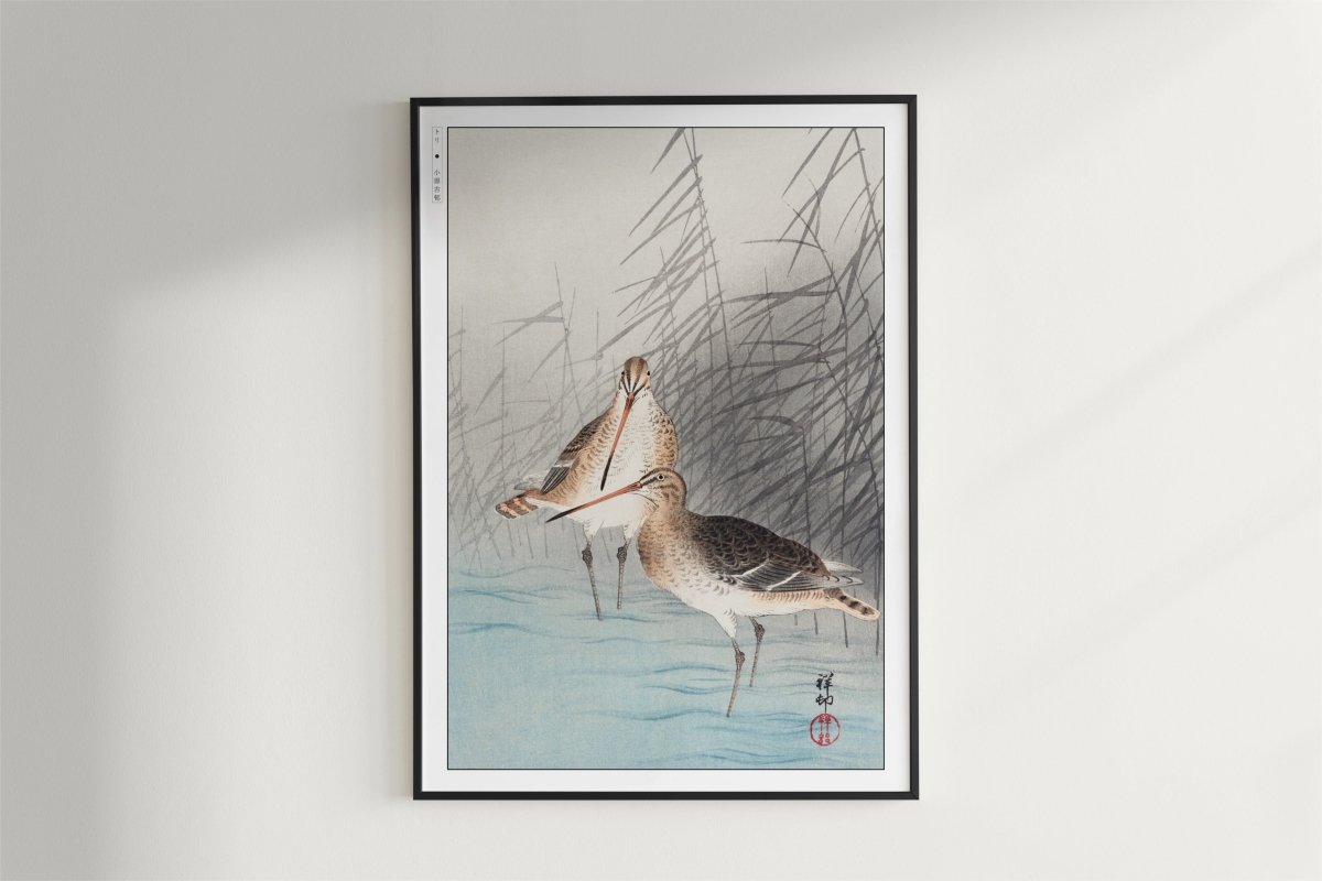 Ohara Koson - Two Bar-Tailed Godwits - Art Only - Black Frame