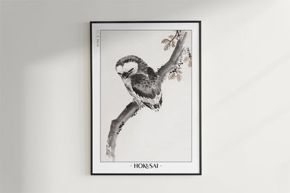 Hokusai - Owl - Artist Name - Black Frame