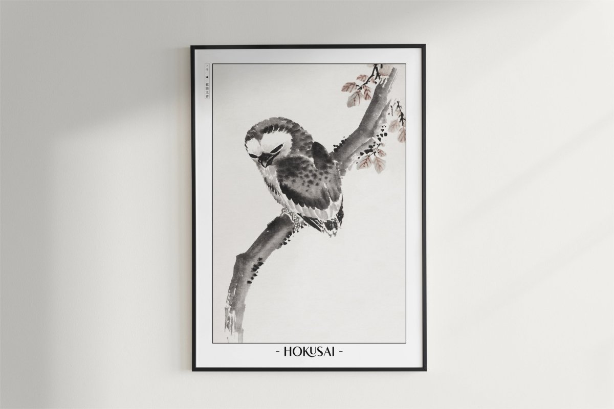 Hokusai - Owl - Artist Name - Black Frame