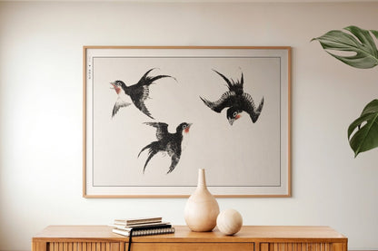 Hokusai - Three Swallows - Art Only with Decor