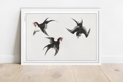 Hokusai - Three Swallows - Art Only - White Frame