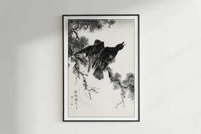 Numata Kashu - Rooks Upon a Cypress Tree - Art Only - Black Frame
