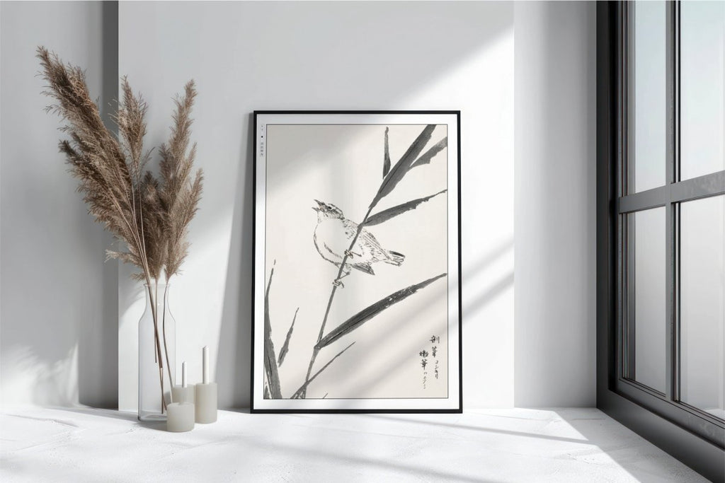 Numata Kashu - Bunting Bird Upon a Reed - Art Only with Decor