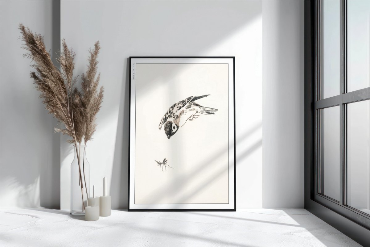Numata Kashu - Sparrow & a Mosquito - Art Only with Decor