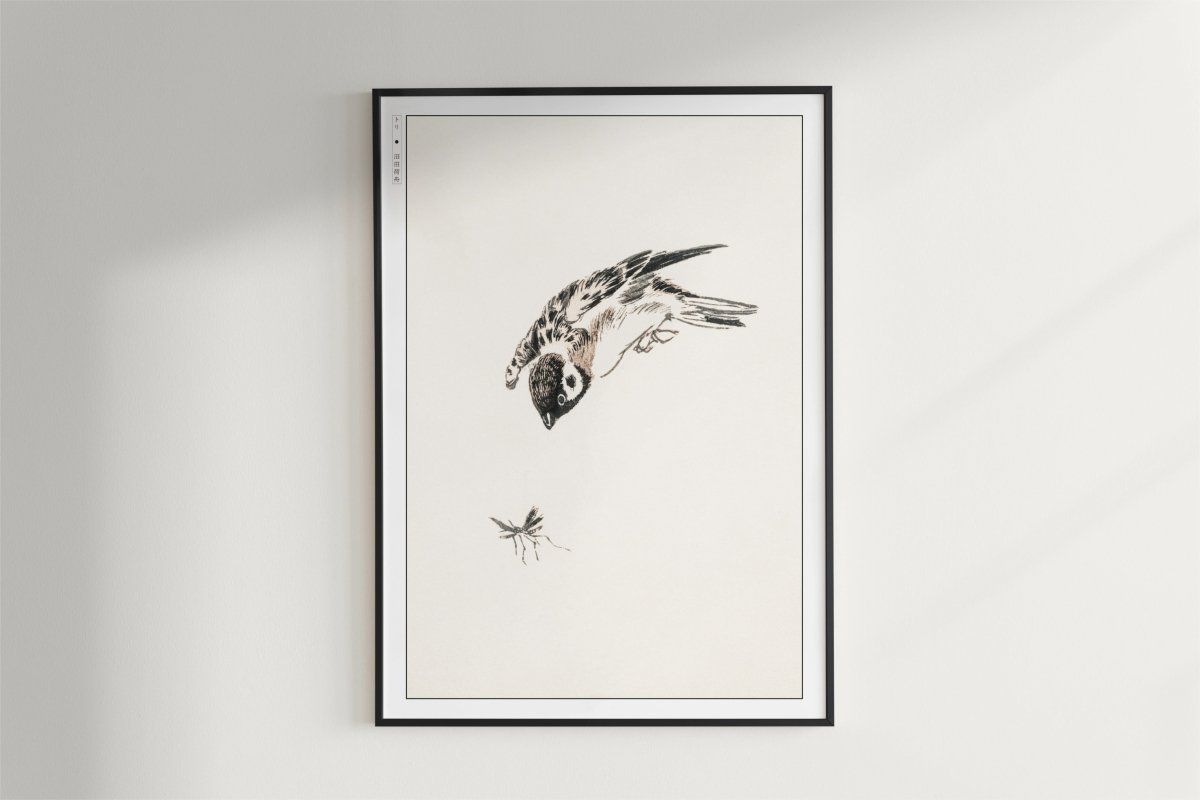 Numata Kashu - Sparrow & a Mosquito - Art Only - Black Frame