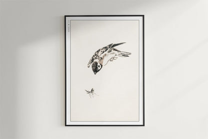 Numata Kashu - Sparrow & a Mosquito - Art Only - Black Frame
