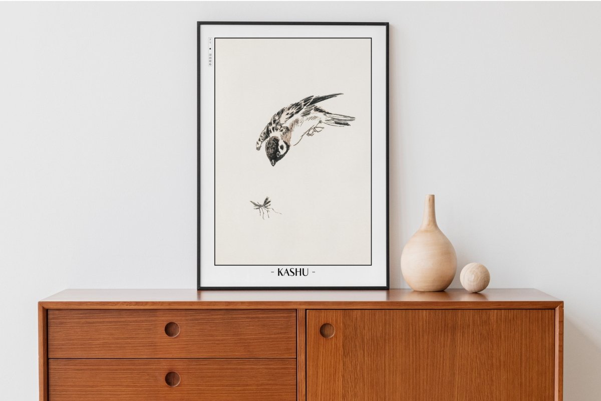 Numata Kashu - Sparrow & a Mosquito - Artist Name Unframed