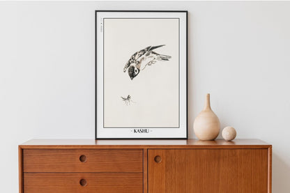 Numata Kashu - Sparrow & a Mosquito - Artist Name Unframed