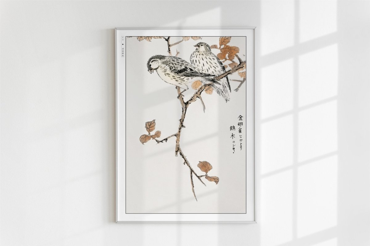 Numata Kashu - Siskin & Euonymus Alata - Art Only - White Frame