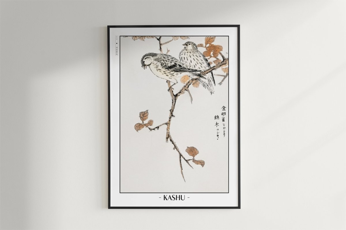 Numata Kashu - Siskin & Euonymus Alata - Artist Name - Black Frame