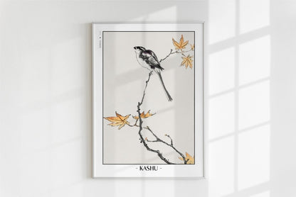Numata Kashu - Longtailed Tit & Maple Tree - Artist Name - White Frame