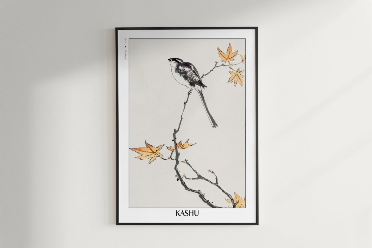 Numata Kashu - Longtailed Tit & Maple Tree - Artist Name - Black Frame