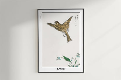 Numata Kashu - Water-Pipit & Viola - Artist Name - Black Frame
