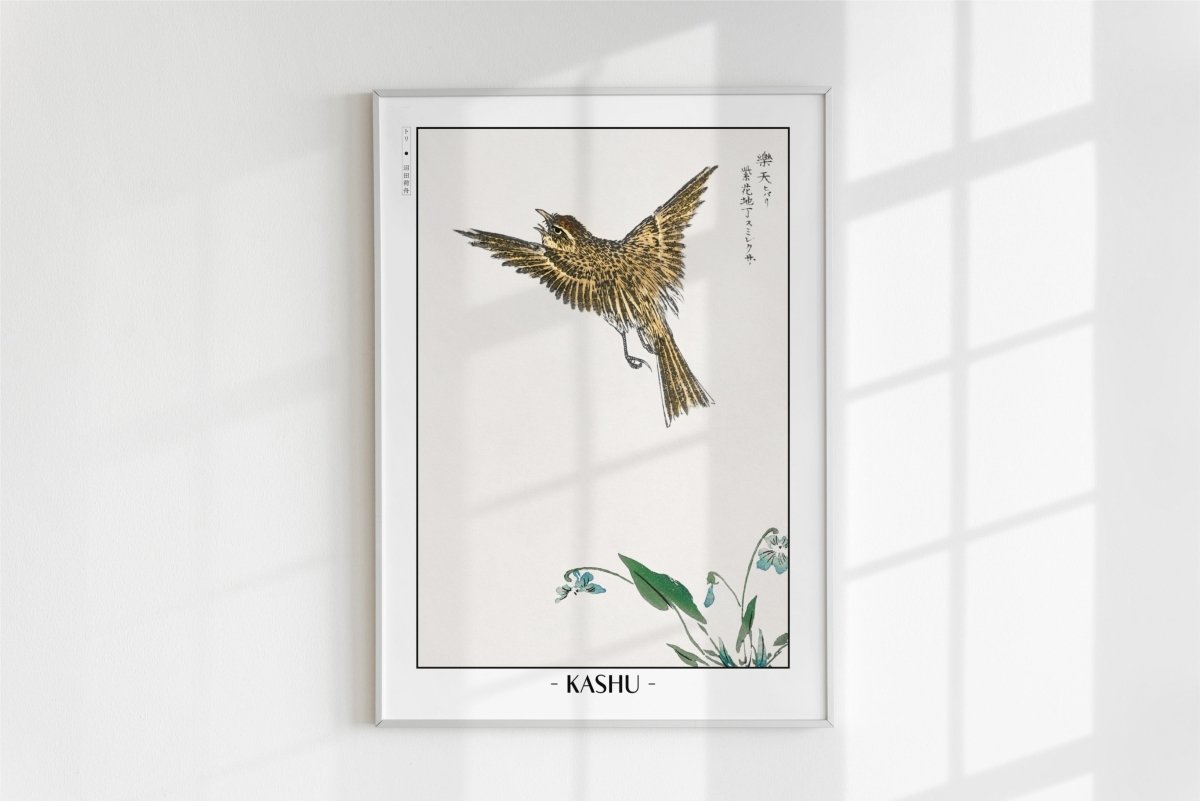 Numata Kashu - Water-Pipit & Viola - Artist Name - White Frame