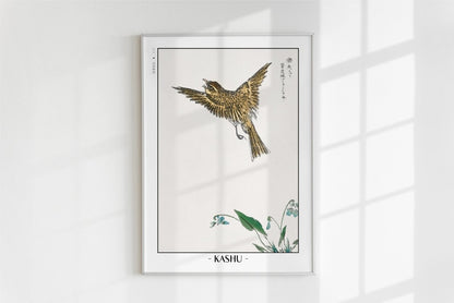 Numata Kashu - Water-Pipit & Viola - Artist Name - White Frame