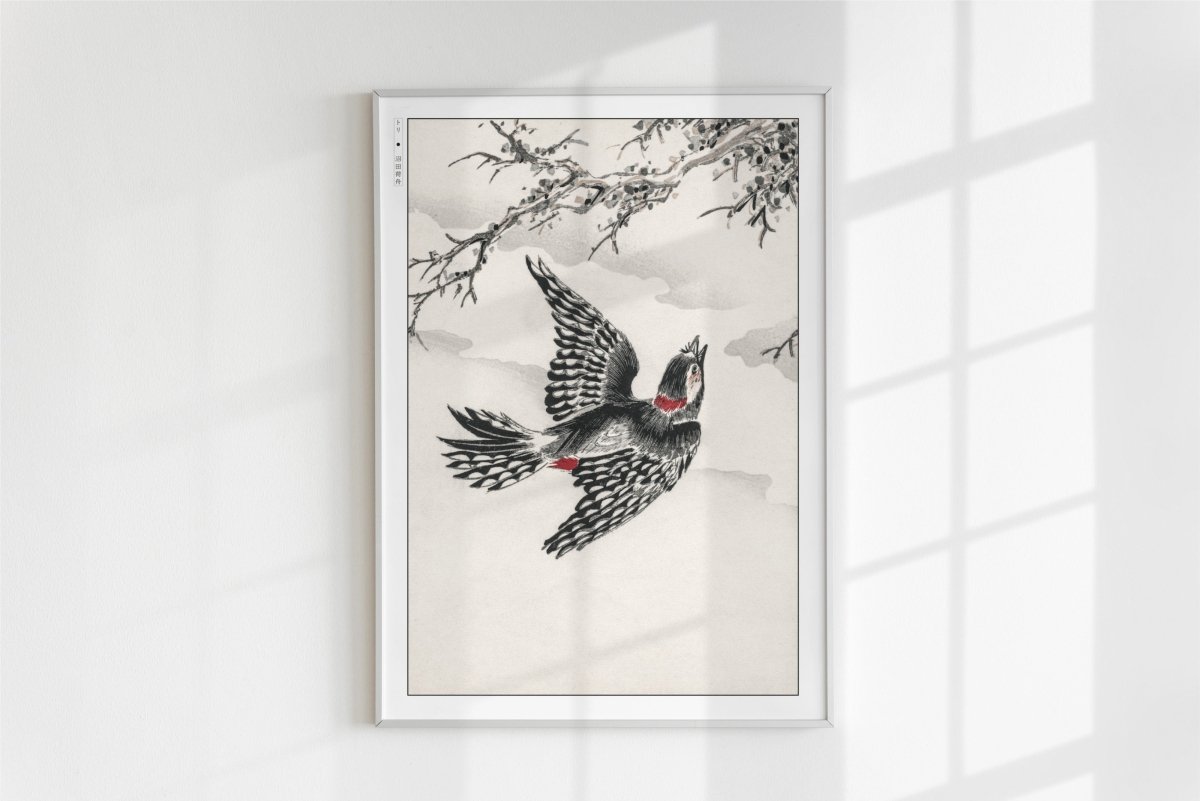 Numata Kashu - Hondo Great Spotted Woodpecker - Art Only - White Frame