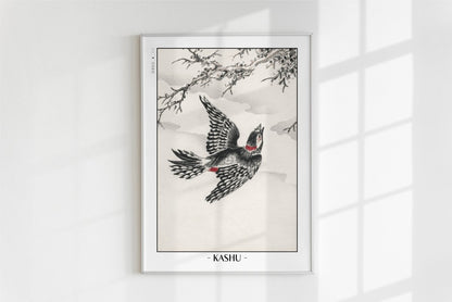 Numata Kashu - Hondo Great Spotted Woodpecker - Artist Name - White Frame
