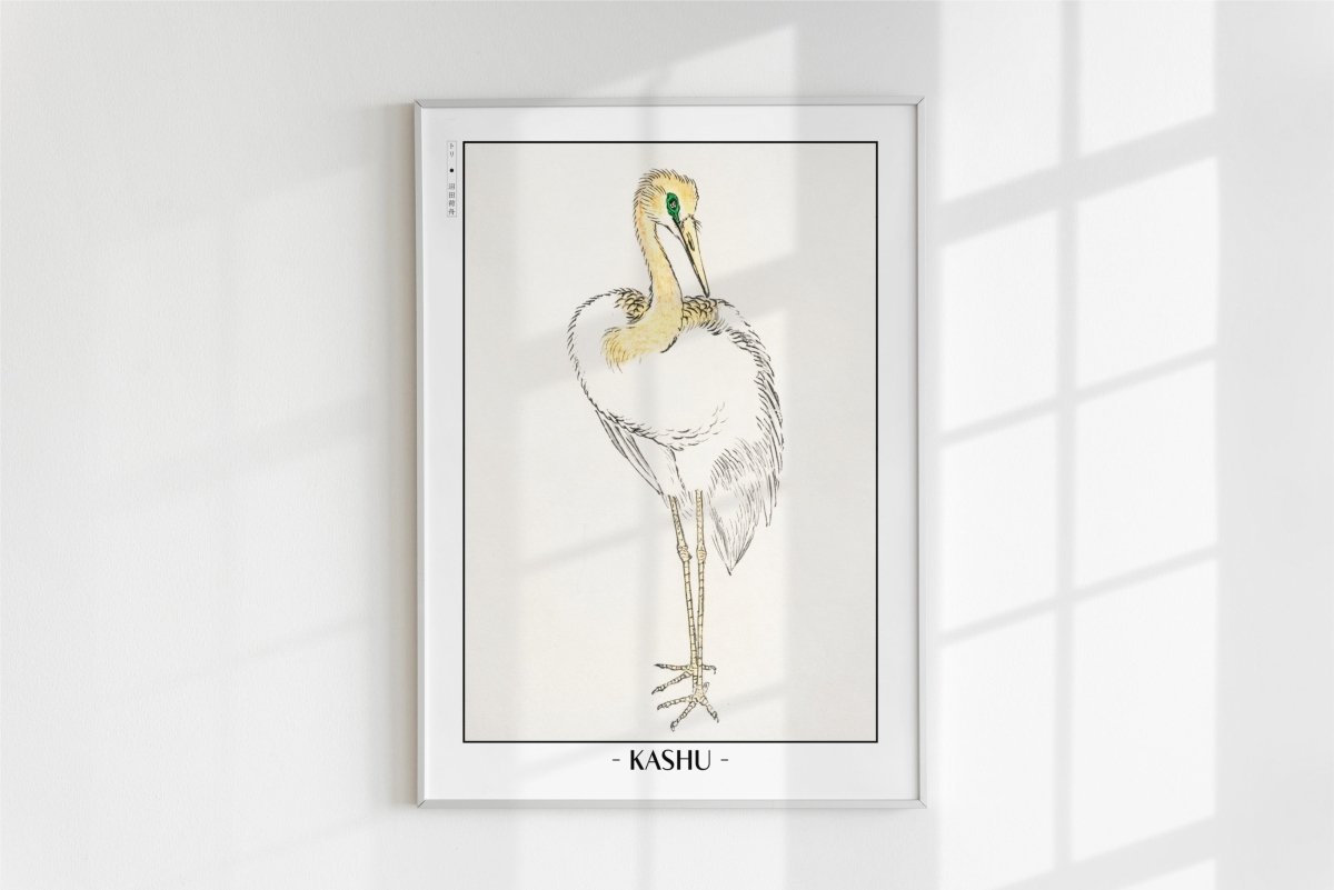 Numata Kashu - Great White Egret - Artist Name - White Frame