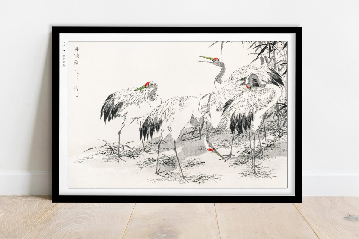 Numata Kashu - Japanese Crane & Bamboo - Art Only - Black Frame
