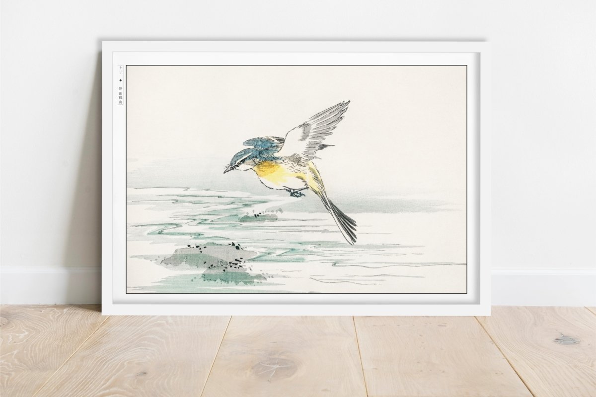 Numata Kashu - Grey Wagtail Bird - Art Only - White Frame