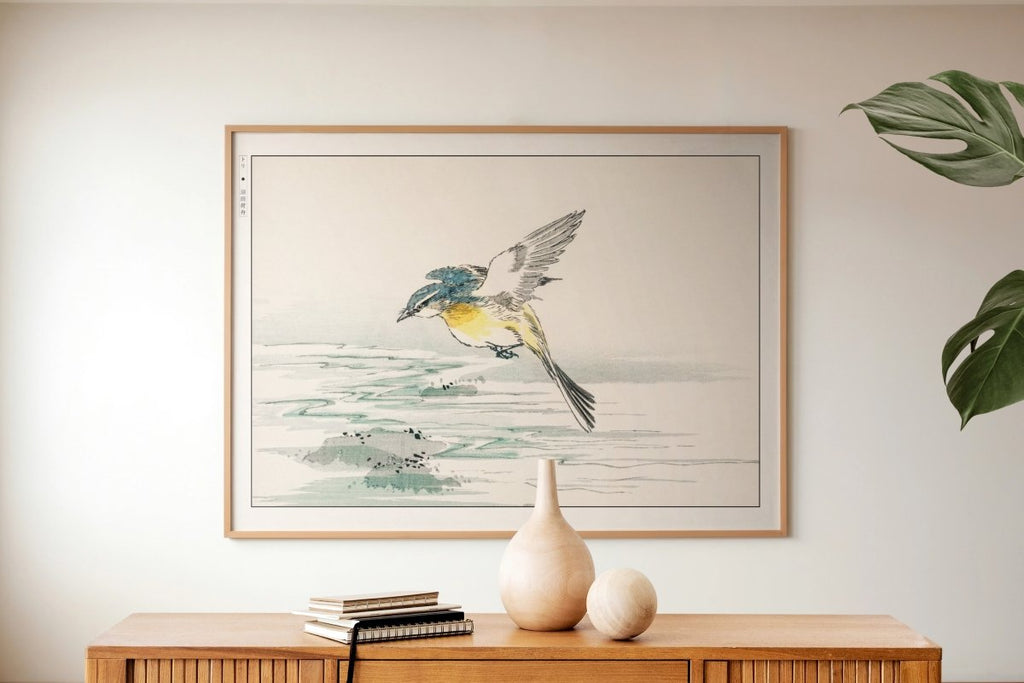 Numata Kashu - Grey Wagtail Bird - Art Only with Decor