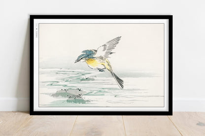 Numata Kashu - Grey Wagtail Bird - Art Only - Black Frame