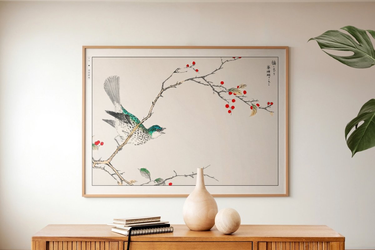 Numata Kashu - Brown-Eared Bulbul & Holly - Art Only with Decor