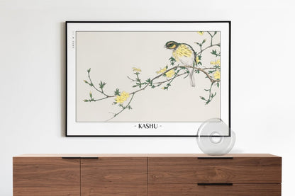 Numata Kashu - Japanese Bunting & Plum Tree - Artist Name Unframed