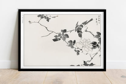 Numata Kashu - Blue Robin & Rose - Art Only - Black Frame