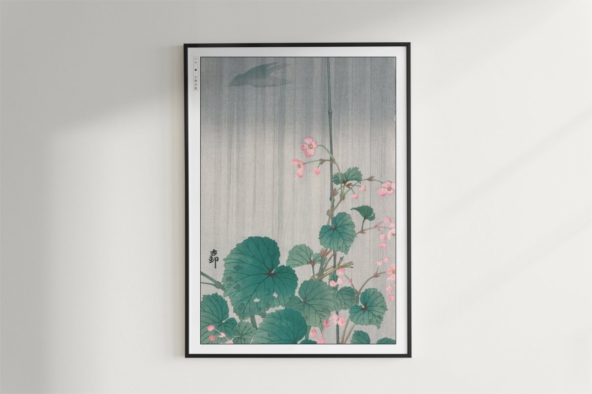 Ohara Koson - Begonia in the Rain - Art Only - Black Frame