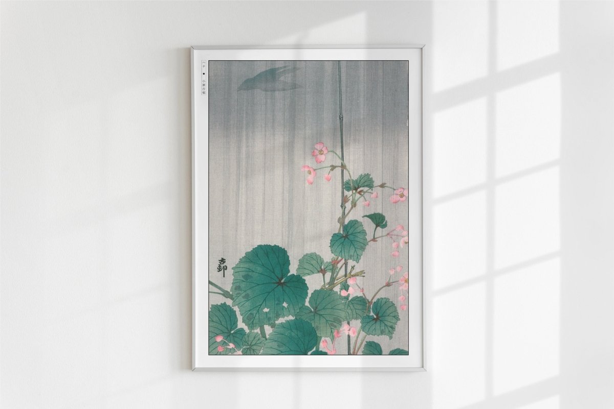 Ohara Koson - Begonia in the Rain - Art Only - White Frame