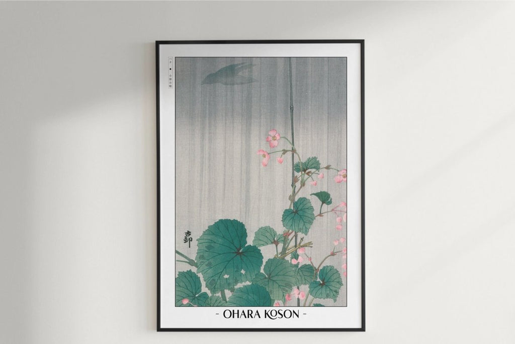 Ohara Koson - Begonia in the Rain - Artist Name Unframed
