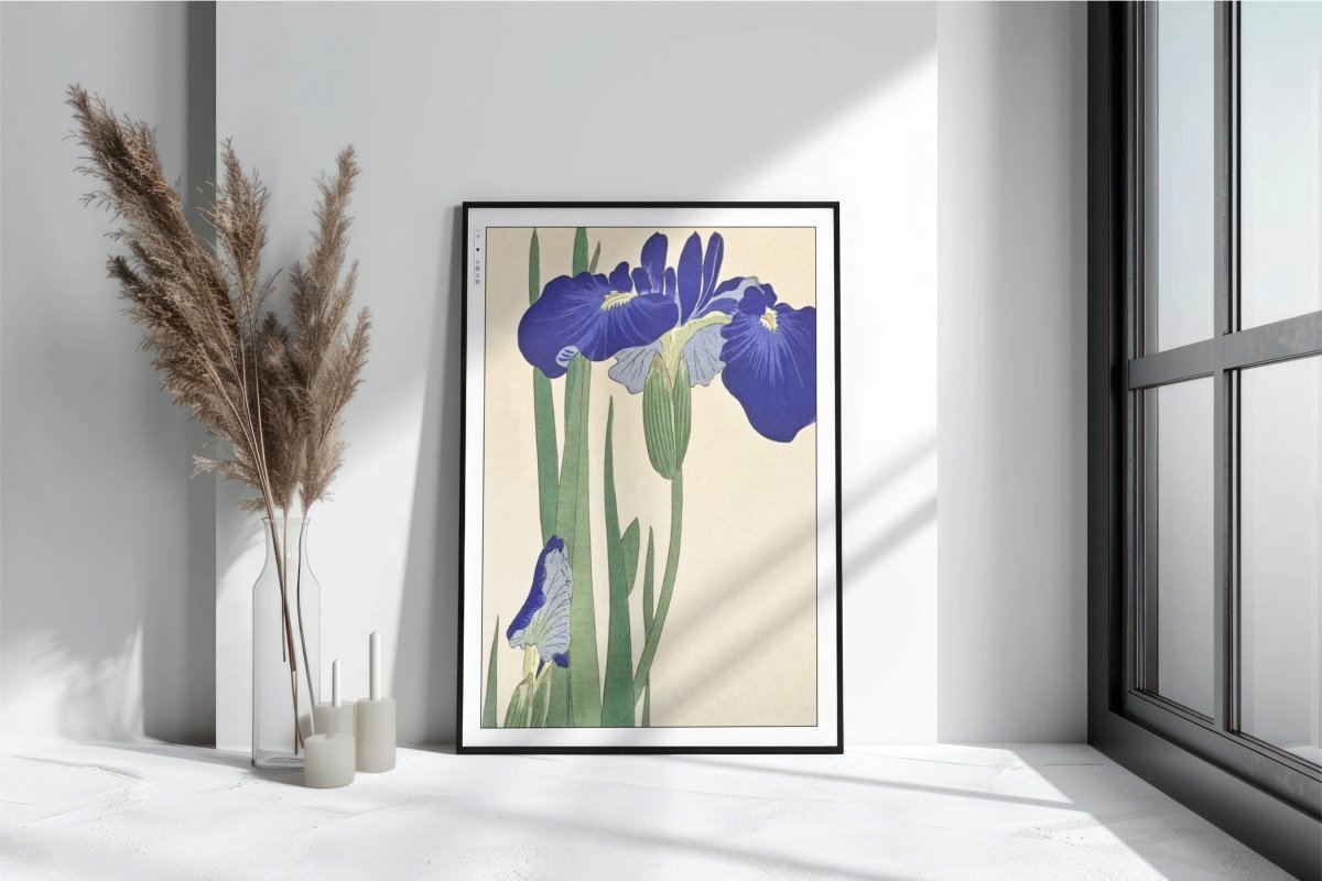 Ohara Koson - Blue Irises - Art Only with Decor