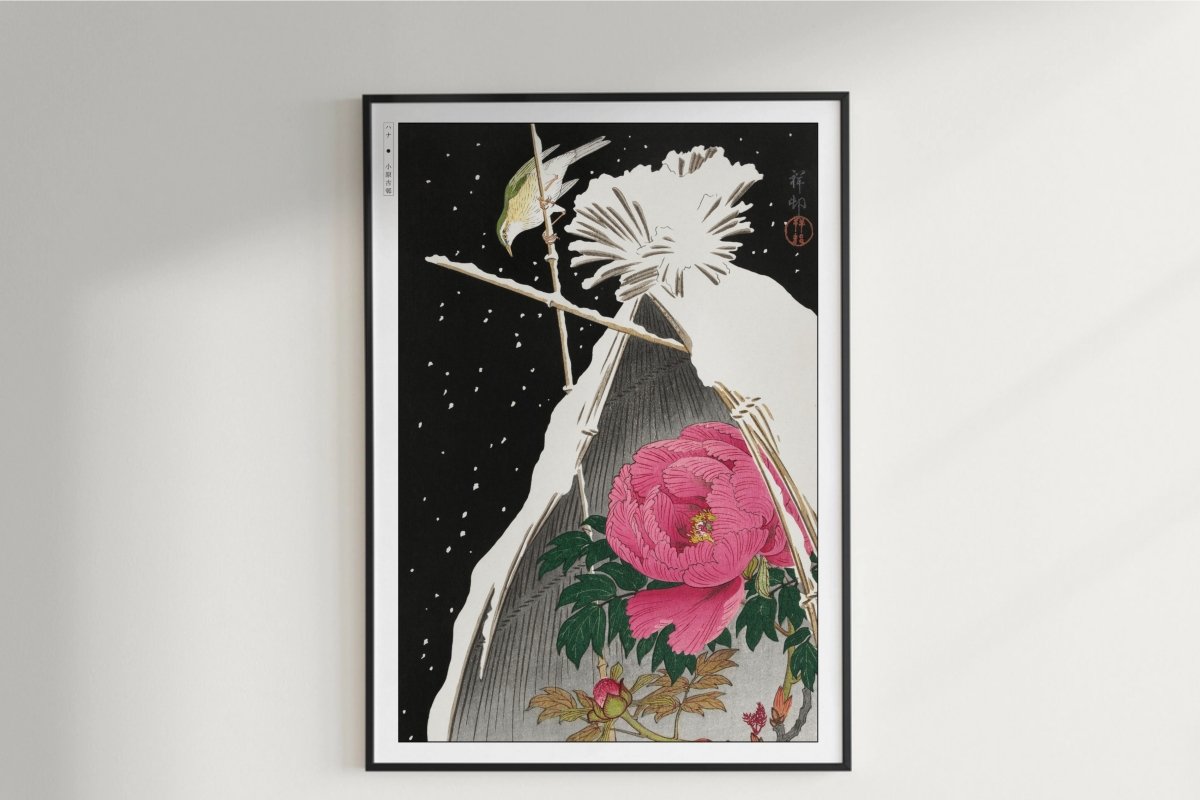 Ohara Koson - Siberian Bluechat next to a Peony - Art Only - Unframed