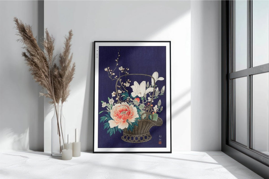 Ohara Koson - Bamboo Flower Basket - Art Only with Decor
