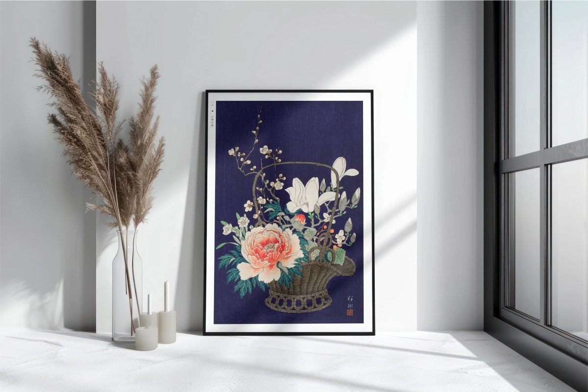 Ohara Koson - Bamboo Flower Basket - Art Only with Decor