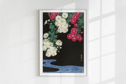 Ohara Koson - Chrysanthemums & Running Water - Art Only - White Frame